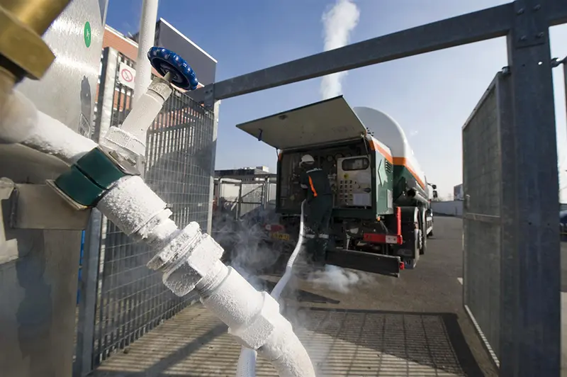 Gas Tanker Truck Being Filled with Liquid Nitrogen